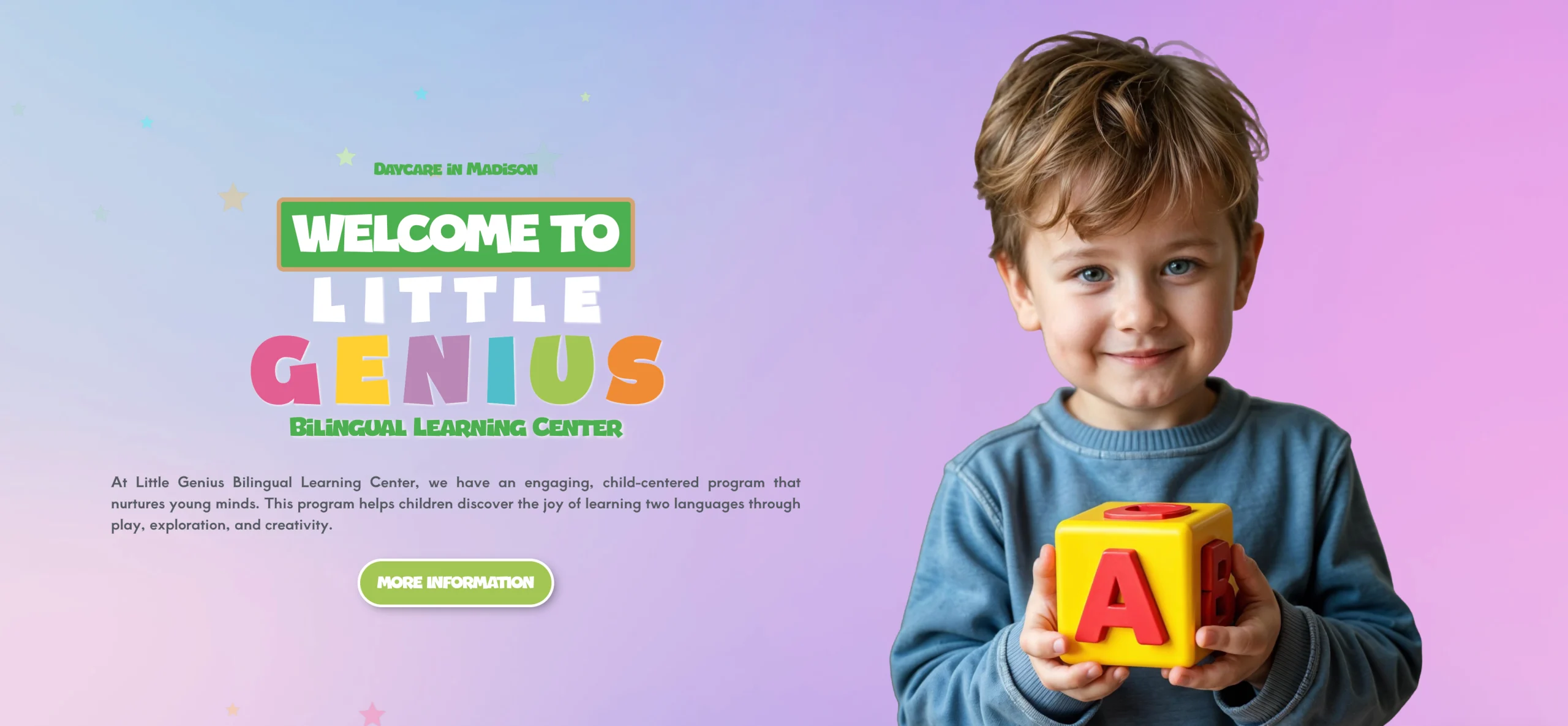 Diseño web en WordPress con Elementor para centro infantil, integrando fotografía real de alumnos para generar cercanía y confianza.